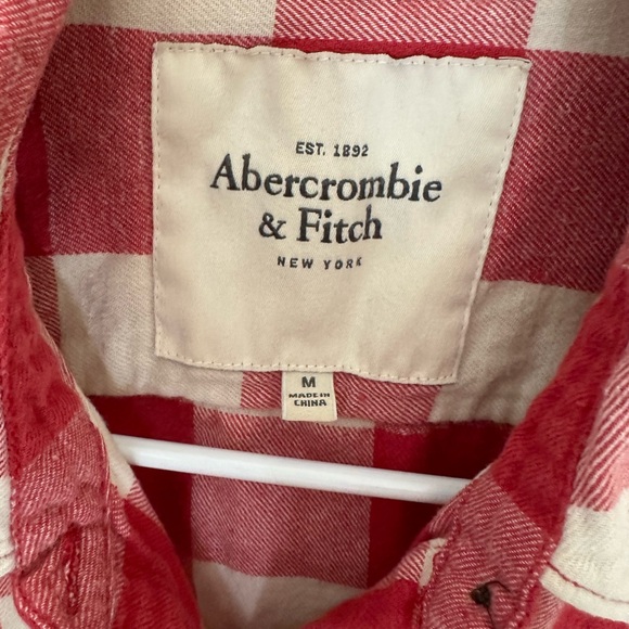 Abercrombie & Fitch Red and White Plaid Flannel Shirt - Picture 2 of 6